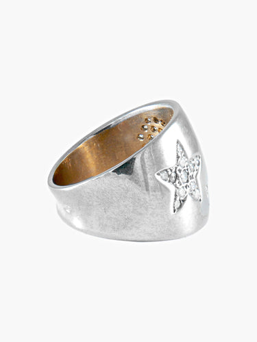 Bague 54 BAGUE OR BLANC DIAMANTS LUNE, ETOILE, COEUR 58 Facettes