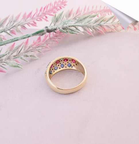 Bague 54.5 Bague Arlequin Emeraudes Rubis Saphirs Diamants 58 Facettes AA 1510