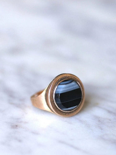 Bague Bague chevalière agate sur or rose 58 Facettes