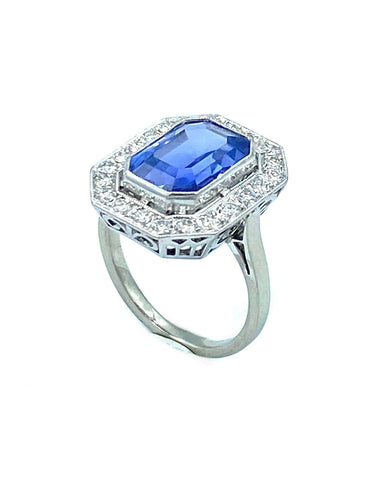 Bague Bague style Art-Deco or blanc, saphir et diamants 58 Facettes