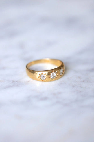 Bague jonc victorienne en or jaune 18Kt et trois diamants 58 Facettes