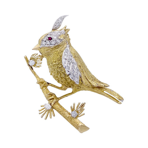 Broche Broche Boucheron, "Oiseau sur sa branche", or jaune, platine. 58 Facettes 32532
