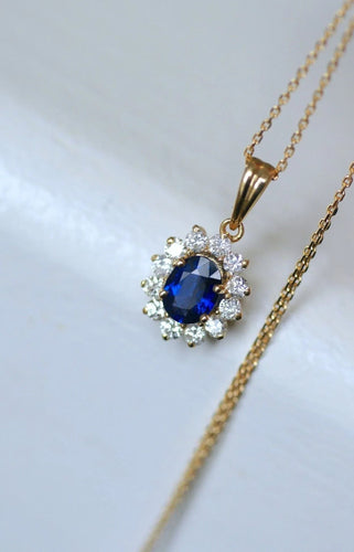 Pendentif Collier pendentif marguerite Or jaune Saphir Diamants 58 Facettes
