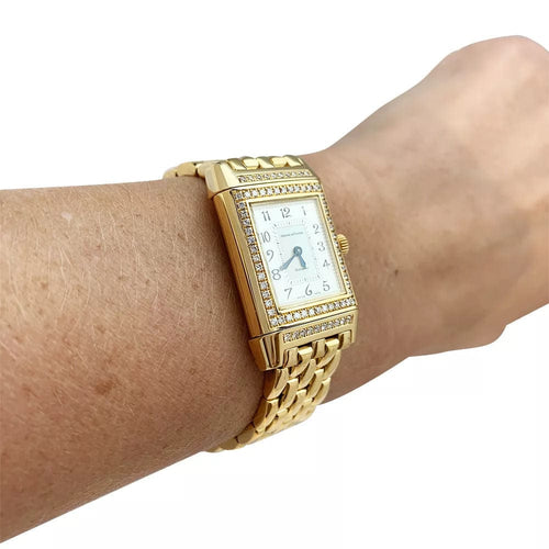 Montre Montre Jaeger Lecoultre "Reverso Duetto" en or jaune, nacre et diamants. 58 Facettes 32208