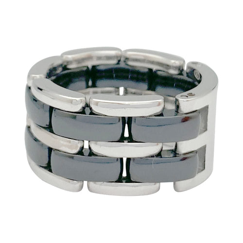 Bague 55 Bague Chanel "Ultra" grand modèle en or blanc et céramique noire. 58 Facettes 31521