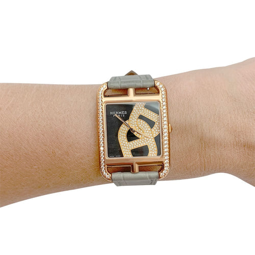 Montre Montre Hermès, "Cape Cod Chaîne d'Ancre Joaillier", or rose, cuir. 58 Facettes 31676