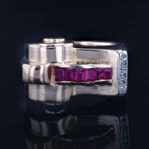 Bague 55 Bague tank asymétrique diamants rubis 58 Facettes 23-194
