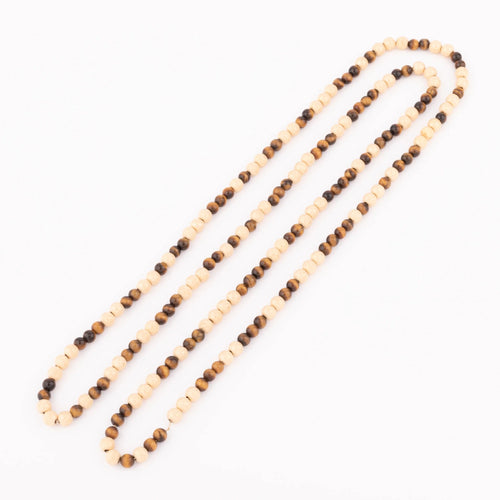 Collier Sautoir en or jaune sablé et perle d'œil de tigre 58 Facettes