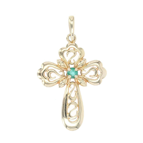 Pendentif Pendentif croix en or jaune et émeraude 58 Facettes 19-455C