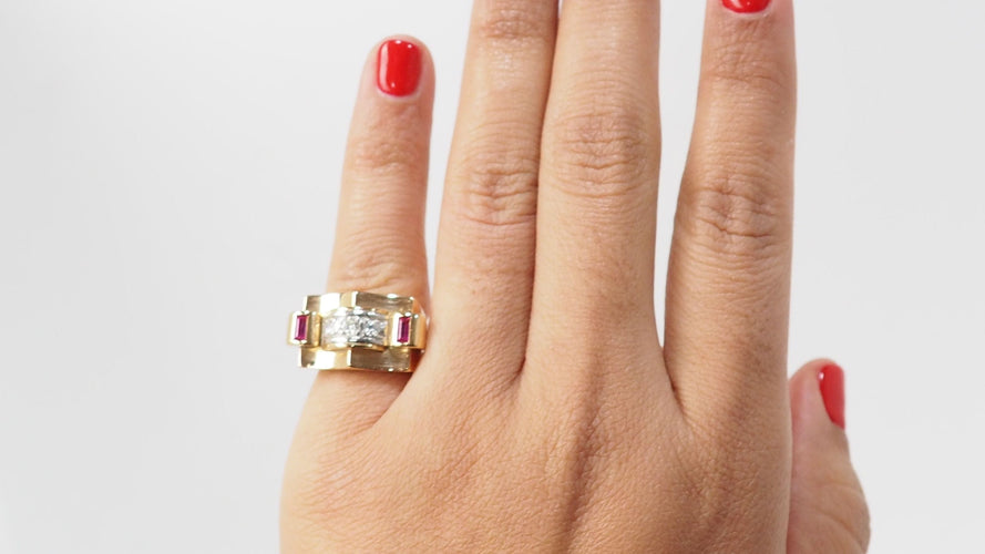 Bague 51 Bague Tank Or jaune Diamants Rubis 58 Facettes 29450