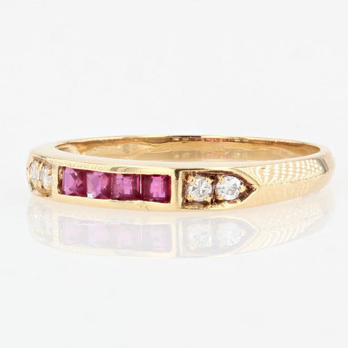 Bague 53 Alliance or jaune diamants et rubis calibrés 58 Facettes 21-575C