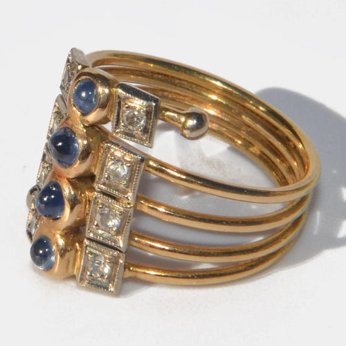 Bague Bague or jaune 1910 saphirs cabochon et diamants 58 Facettes