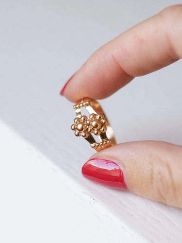 Bague Bague ancienne fleurs et boules en or 18Kt 58 Facettes