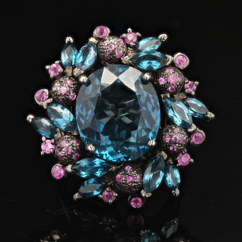 Bague 53 Bague topazes et saphirs roses en argent noirci 58 Facettes 23-297
