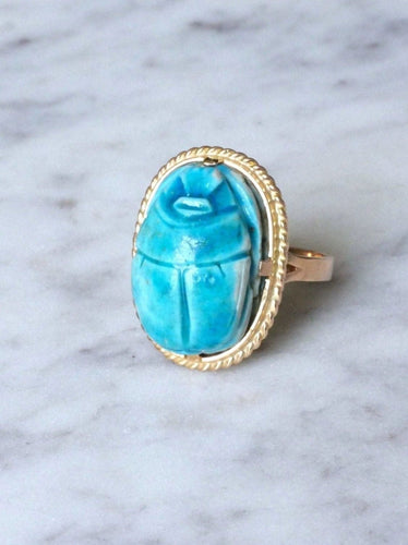 Bague Scarabée or jaune et stéatite 58 Facettes