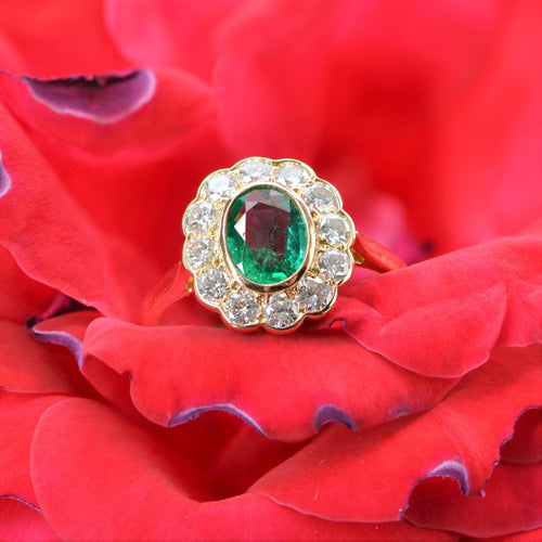Bague 52 Bague pompadour émeraude diamants or jaune 58 Facettes 22-295