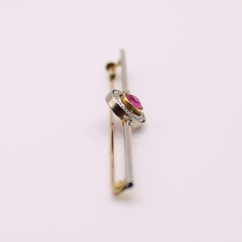 Broche Broche Arte Déco en 2 ors, rubis synthétique sur tête ronde 58 Facettes