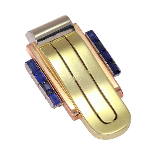Clip Clip Vogue Vintage : Saphirs sertis en or tricolore 58 Facettes 24046-0110
