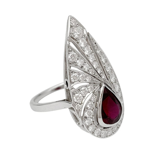 Bague 56 Bague platine, diamants, rubis de synthèse. 58 Facettes 31866
