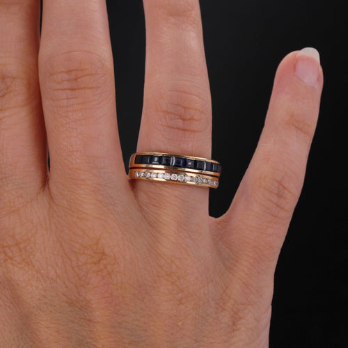 Bague 54 Bague jonc 2 anneaux saphirs calibrés diamants 58 Facettes 17-001A