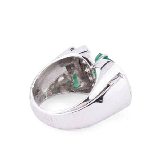 Bague Bague Art Déco Emeraude, Diamants, Or Gris & Platine 58 Facettes 1