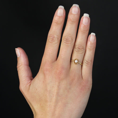 Bague 54 Bague ancienne or jaune solitaire perle 58 Facettes 19-134D