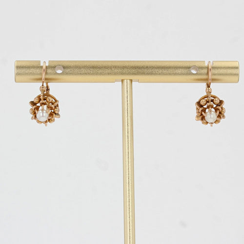 Boucles d'oreilles Dormeuses anciennes or rose perles 58 Facettes 21-325
