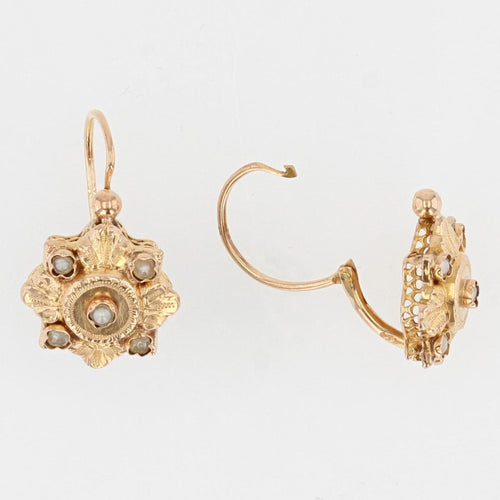 Boucles d'oreilles Dormeuses anciennes en or et perles fines 58 Facettes 21-610
