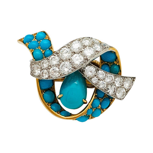 Boucles d'oreilles Parure Cartier Paris, turquoises et diamants. 58 Facettes 30646/30347