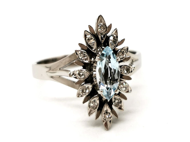 Bague 51 Bague Or blanc Aigue marine 58 Facettes 1752576CN