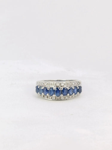 Bague 54.5 Bague jonc Or blanc Diamants Saphirs 58 Facettes J165
