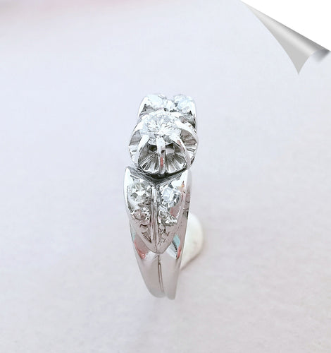Bague 55 Bague ancienne diamants platine et or gris 58 Facettes AA 1546