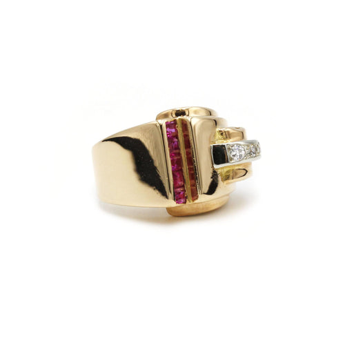Bague 52 Bague TANK en Or jaune, diamants & rubis 58 Facettes 220044SP