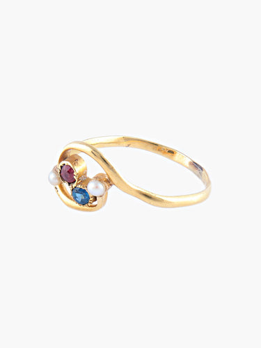 Bague Bague Ancienne Toi & Moi Saphir Rubis Perles 58 Facettes