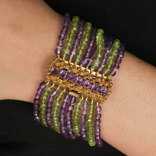Bracelet Bracelet Multi-rangs Améthystes et Péridots 58 Facettes