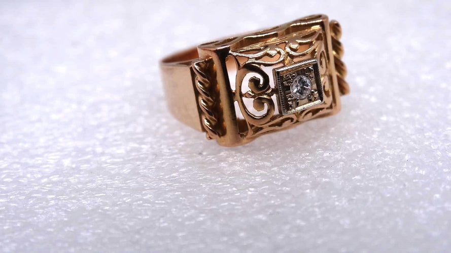 Bague 49 Bague Tank or et diamant 58 Facettes 11924