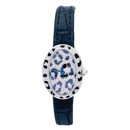 Montre Montre Cartier, "Mini Baignoire-Taches de panthère", or blanc, diamants, émail. 58 Facettes 32441