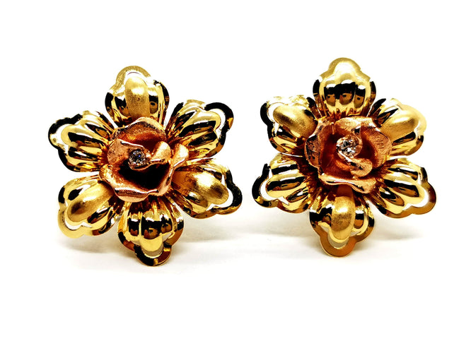 Boucles d'oreilles Boucles d'oreilles Fleur Or jaune Diamant 58 Facettes 1186469CN