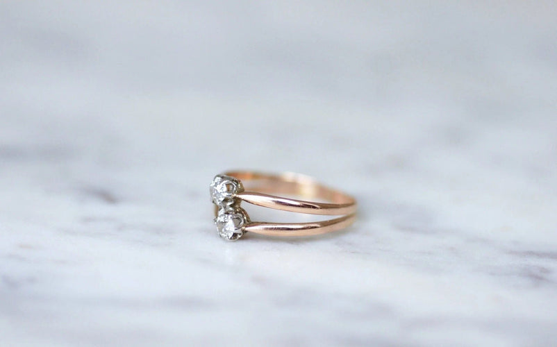 Bague Bague double anneau or rose diamants 58 Facettes