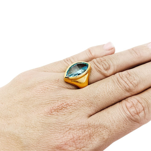 Bague 52 Bague or jaune et topaze bleue. 58 Facettes 30715