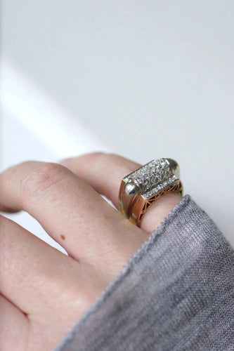 Bague Chevalière or rose et platine diamants 58 Facettes