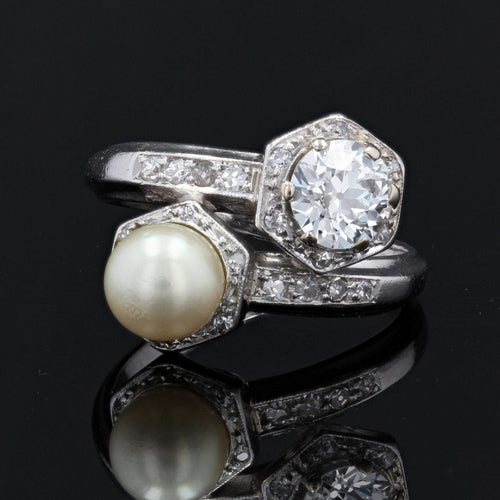 Bague 53 Bague ancienne toi et moi diamants perle 58 Facettes 22-202