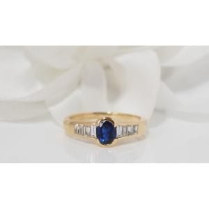 Bague 54 Bague en Or Jaune Saphir Ovale Et Diamants 58 Facettes 31440