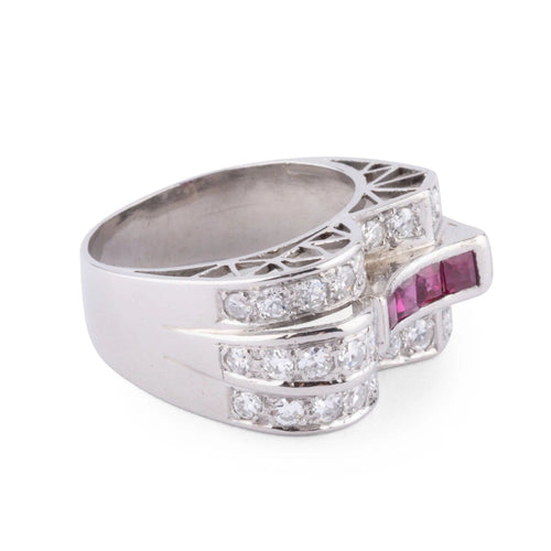 Bague Bague Tank Platine Diamant Rubis 58 Facettes