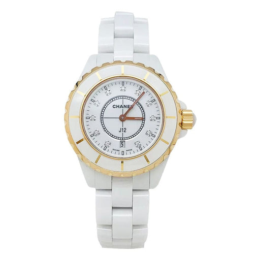 Montre Montre Chanel J12, céramique blanche, or rose et diamants. 58 Facettes 31738