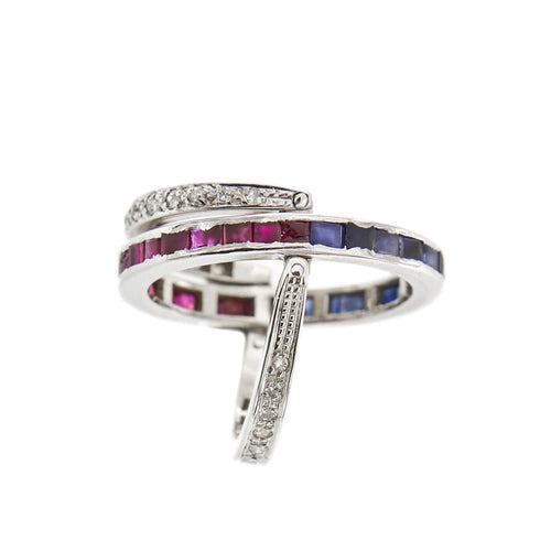 Bague 55 Bague Art Déco avec saphirs, rubis et diamants 58 Facettes 28944