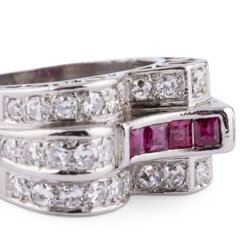 Bague Bague Tank Platine Diamant Rubis 58 Facettes 1