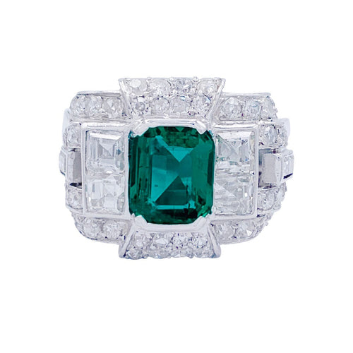 Bague 50 Bague Art Déco en platine, émeraude et diamants. 58 Facettes 32364