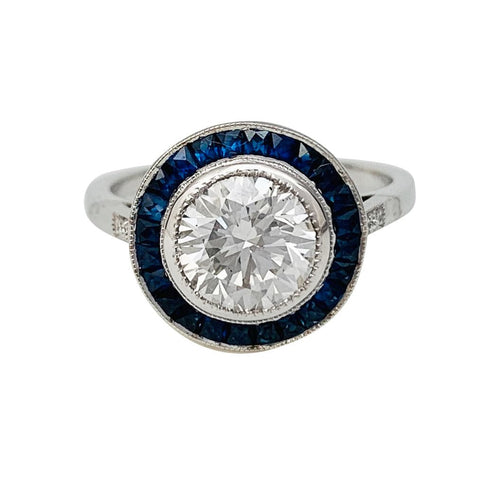Bague 52 Bague style Art Déco, diamant 1.50 carats, saphirs. 58 Facettes 31012
