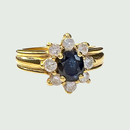Bague 53.5 Bague contemporaine du XXe siècle en or 18 carats avec diamants et saphir 58 Facettes Q984A